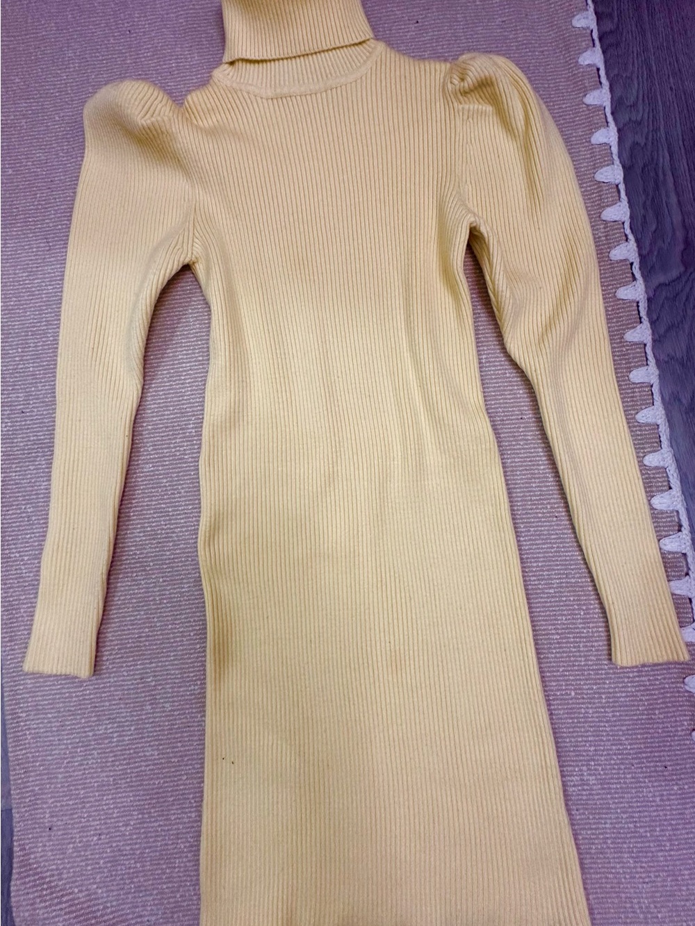Zara Turtleneck Ribbed Long Sleeve Dress in Pale Yellow